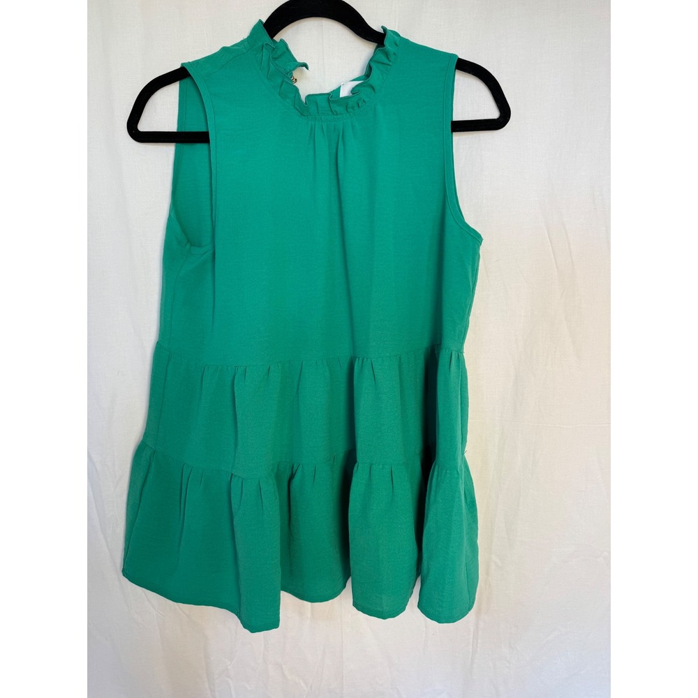The Mint Green Ruffle Neck Sleeveless Tiered Babydoll Tunic Top XL